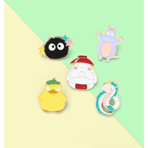 Cute Animal Brooches for Women Dragon Mouse Duck Carrot Coal Enamel Pin Bag Lapel Pin Cartoon Metal Badge Jewelry Gifts 2021
