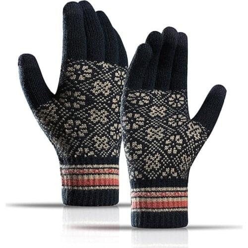 Winter Mens Knitted Gloves Touch Screen High Quality Print Male Mitten Thicken Warm Wool Cashmere Solid Unisex Business Gloves