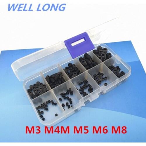 100pcs/set Black alloy steel Hex Socket Screw Set Assortment Grub Screws Set Kit,M3-M8
