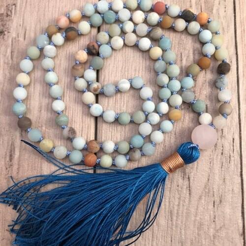 108 Mala Bead Necklace Amazonite Knotted Necklace Tassel Necklaces Yoga Mala meditation Beads Mens Jewelry Prayer Necklaces