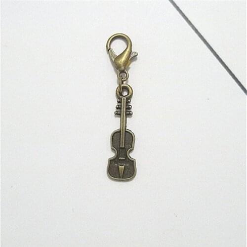 2 Pcs Bronze Color Small Violin Clip on Charm Perfect for Necklace and Bracelets, Music Charm Jewelry Findings