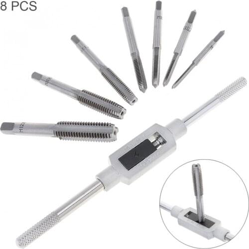 8pcs/set Hardware Metric Tap and Die Set with M3-M12 Taps 1/16''-1/2'' Wrench Handle for Woodworking Machinery Repair Tools
