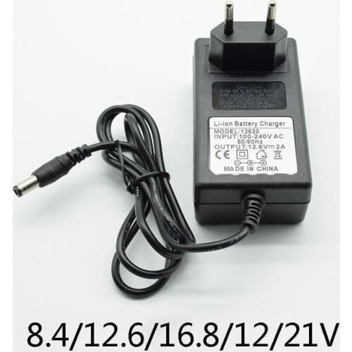 Adapter DC 8.4V 12.6V 2A 16.8V 2A 21V 1A Power Supply Charger EU Plug 5.5mm * 2.5mm(2.1mm) 100-240V 18650 Li-ion Battery