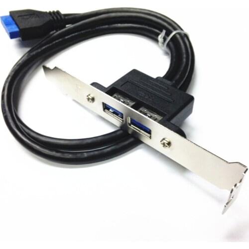 50cm Dual Port USB 3.0 to Motherboard Mainboard 20pin Header Adapter Cable Rear PCI Bracket Panel 20 pin to 2 X USB A Female