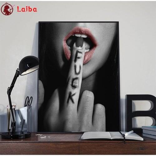 Diamond painting Modern art, sexy lips, fingers cross stitch diamond embroidery mosaic room Decor