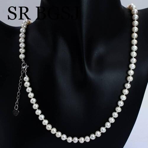 Free Shipping 6mm Fashion Jewelry Nearly Round AA Grade White Freshwater Pearl Knot Adjustable Chokers Necklace 18"
