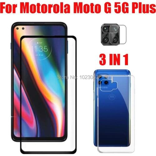 3-in-1 Case + Camera Tempered Glass On For Motorola Moto G 5G Plus ScreenProtector Glass For Moto G 5G Plus 2.5D Glass