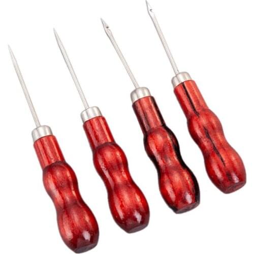 Wooden Handle Sewing Awl Hand Stitcher Leather Craft Tip Shoe Repair Puncher Positioning Drill Hook Hand Tools Accessories