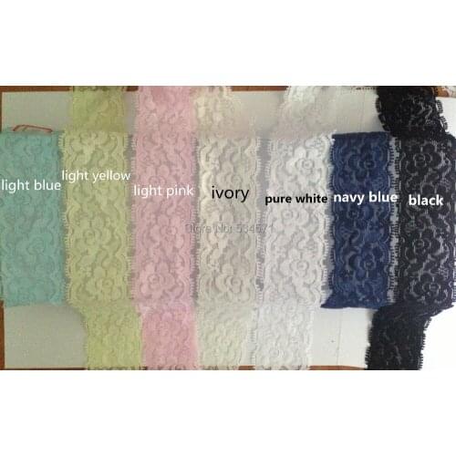 30meter 4cm 1 4/7" width elastic stretch rose floral Lace trim ivory white navy blue light yellow light pink light blue black