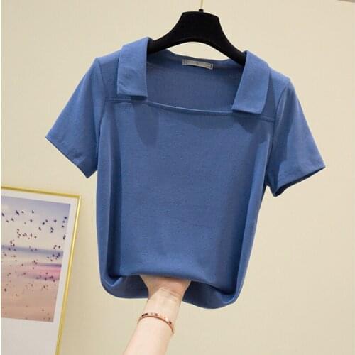 T Shirts For Women New Summer U Neck Slim Thin Short Sleeve Stretch Tops Femme Solid Simple Patchwork Casual Tee T-Shirt Female