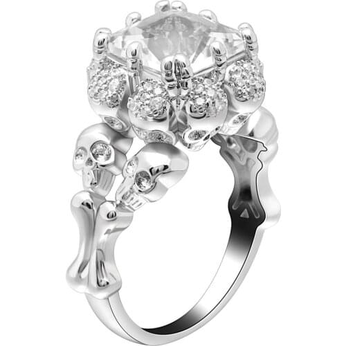 2019 Hainon Fashion Silver Color Skull Rings Black Blue Green Crystal Zircon Womens Wedding Ring Punk Jewelry For Man Gifts