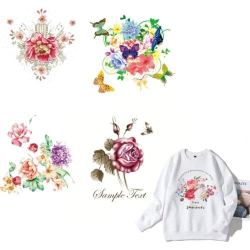 Flower Ironing Stickers Applique on Clothes Thermotransfer for Clothes Print T-Shirt Decoration Design Diy Stripes Accessory E
