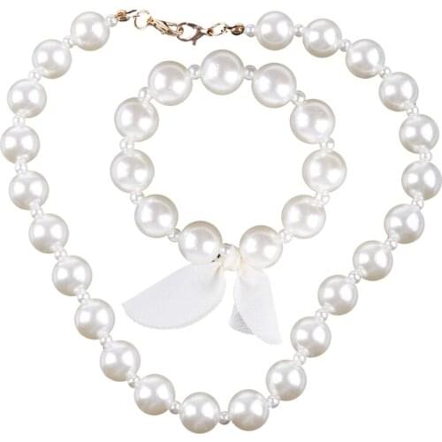 KLV 1Set Children Accessories Artificial Pearl Necklace Bracelet Set Kids Little Girl Princess Jewelry Wholesale