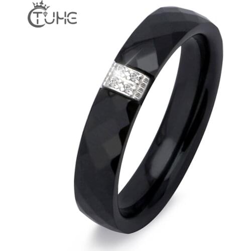 Unique Ceramic Black Rings Women 4mm White Ring For Women India Stone Crystal Comfort Wedding Rings Engagement Brand Jewelry