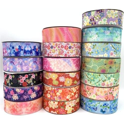 5yards/Lot 25mm 38mm Printing Flowers Grosgrain Ribbon For Hair Bow Party Christmas Wedding Decoration DIY Sewing Fabric