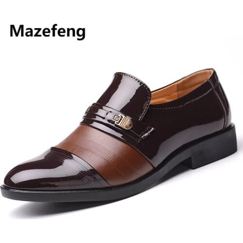 Mazefeng 2018 Spring Vintage Men Leather Shoes Round Toe Business Men Dress Shoes Wear-resisting Slip-on Male Formal shoes
