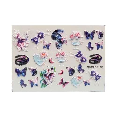 Fashion New Style 6d Cubic Hand Painted Nail Sticker Engrave Flowers Traceless Water Slide Decals for Girl Women Gift