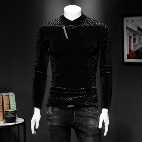 Mens Top T-shirt Quality With Gold Velvet Material Half Turtleneck Thick New Autumn Winter Full Sleeve Shirts C30