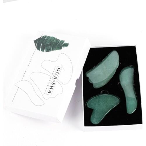 Natural Aventurine Gouache Scraper Gua Sha Massage For Face Gouache Stone GuaSha Massage Tools Body Facial Jade Massager Set