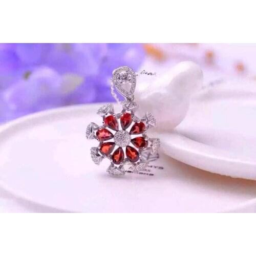 Natural red garnet pendant S925 silver Natural gemstone Pendant Necklace trendy happy Ferris wheel women party girl jewelry