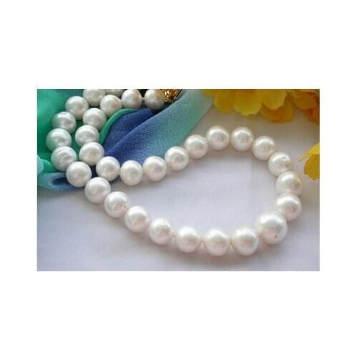 REAL 17" 14mm ROUND white FRESHWATER PEARL NECKLACE Factory Wholesale price Women Giftword Jewelry
