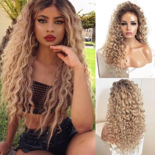 Xumoo Kinky Curly Synthetic Lace Front Wig Heat Resistant Ombre Honey Blonde Wigs Cosplay Party Daily Wigs For Black Women