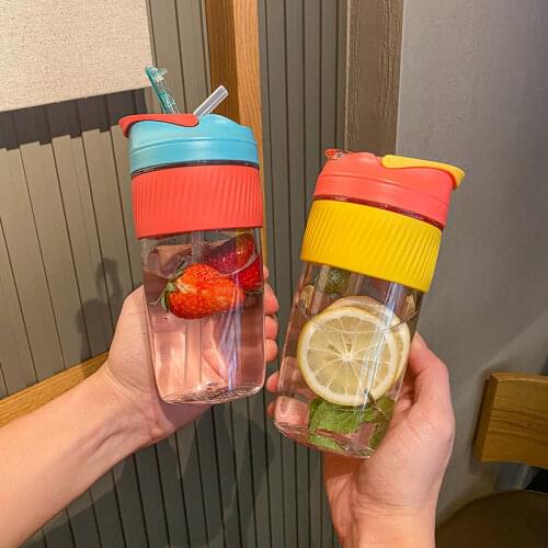 Plastic Water Bottle 400ML/600ML Simple and Stylish With Straw Double Mouth Easy to Carry Anti-Fall Travel Camping Sport Bottle