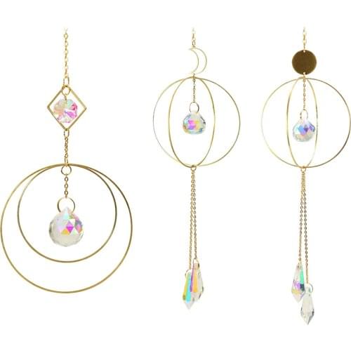 Hanging Rotating Hook Crystal Glass Ball Home Decor Ball Iron Ring Chandelier Pendant Prism Hanging Ornament