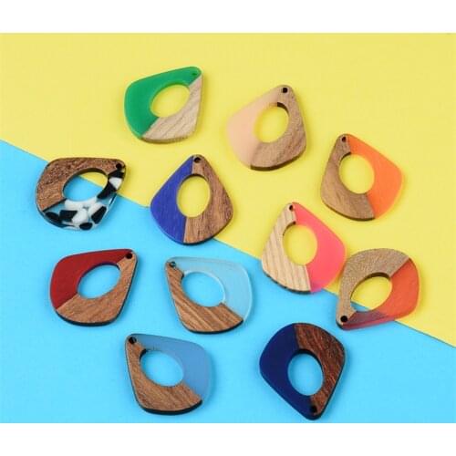 10PCS Hollow water Earrings Accessories Natural Wood & Resin Splicing Hand Made DIY Making Charms Jewelry Findings & Components