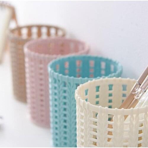 Hollow Pen Storage Box Pencil Brush Pot Pen Holder Makeup Brush Home Office Organizer Plastic Container Desktop Cylinder