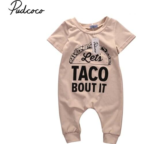 Pudcoco Cute Kids Baby Boys Girls Unisex Clothes Cotton Short Sleeve O-Neck Letter Rompers Outfits 3-18Months Helen115