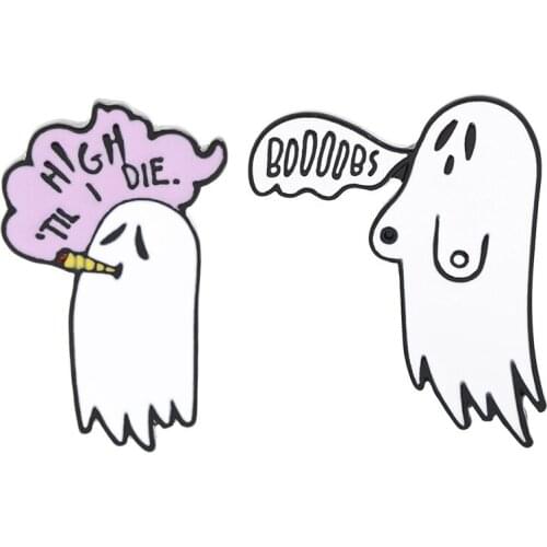Cute Fashion Smoking Boo Ghost Enamel Pin Brooch Cartoon Women Men Denim Jackets Lapel Pins Backpack Badges Kids Jewelry Gifts