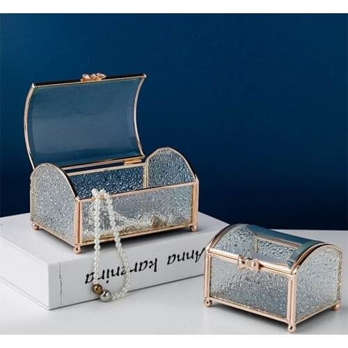 Glass jewelry box Dressing table accessories storage box Desktop ornament Home furnishings Send a Gift Water pattern glass beads