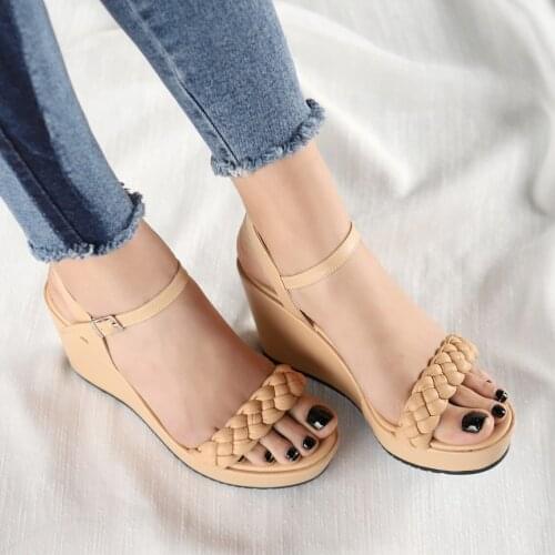 Tonar Fant Cream Skin Wedges Women Sandals Mesh Pattern New Season Comfortable and Stylish Fashion Platform