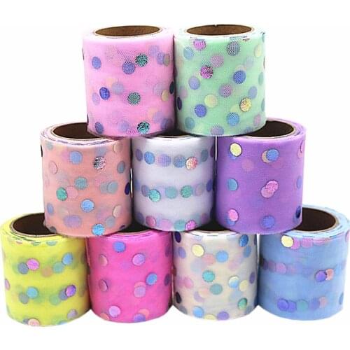 6cm Colorful Dot Tulle 10Yards Glitter Round Sequin Tulle Fabric Rolls Birthday Cake Tutu Pom Bow Sewing Crafts Fabric Supplies