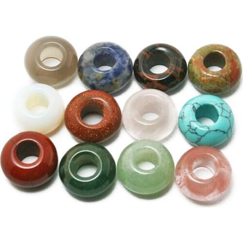 High Quality 7X14mm Dia,Natural stone European Pendants Round Mixed Big Hole Beads For DIY European Bracelet Jewelry Findings