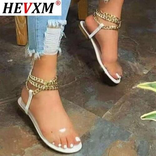 Women Summer Beac Sandals Flats Shoes Woman Pu Sandals Leather Plus Size Flip Thong Gothic Chain Sandalias Mujer Sapato Feminino