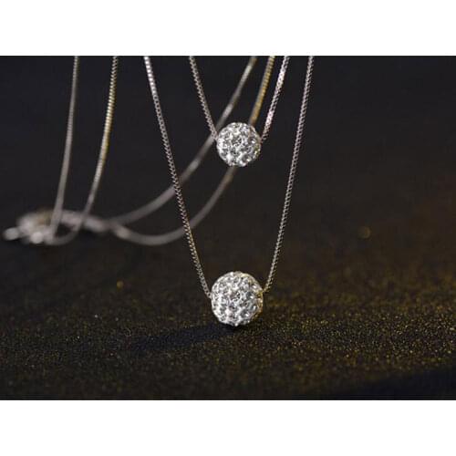 925 Sterling Silver Double Layer Shiny CZ Zirconia Crystal Lucky Ball Pendant Necklace For Women Gift kolye collares bijoux