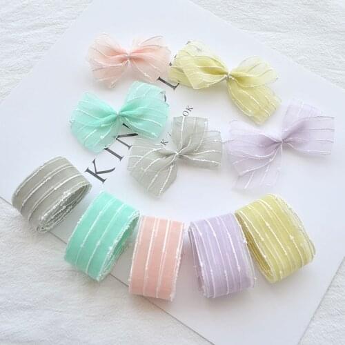 25MM lace Fabric Color Striped Gauze Ribbon 2 Yards Handmade bow Lace For Crafts Hair Accessories Material DIY Headwear