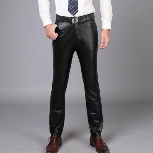 29-40 New Winter Mens Fashion Genuine Leather Sheepskin Leather Pants Slim Trousers Warm Cotton Motorcycle Leather Pants