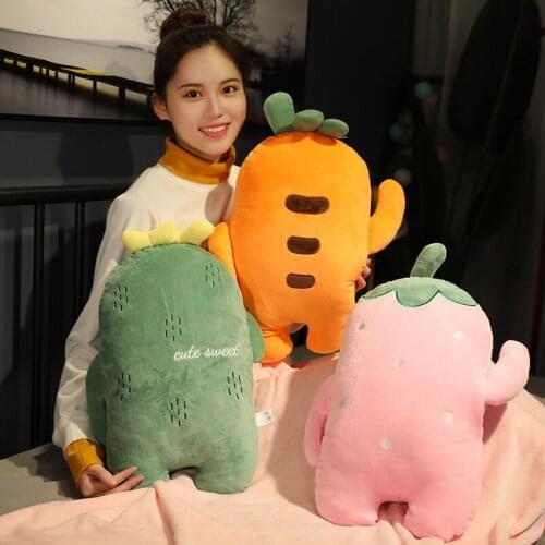55cm New Simulation Cactus Carrot Plush Pillow With Blanket Soft Stuffed Cartoon Fruits Strawberry Handwarm Sleeping Cushion