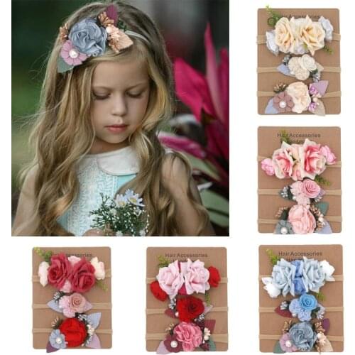 BalleenShiny 3pcs Fashion Super Soft Baby Headband Bohemian Holiday Childrens Artificial Flowers Nylon High Elastic Hair Band