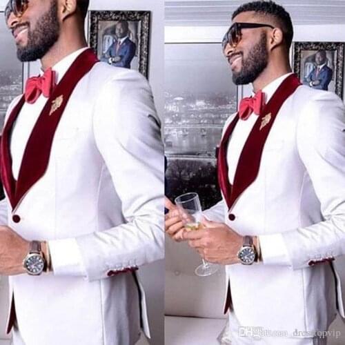 White Formal Party Mens Suits for Wedding 2 Pieces One Button Groom Suits Slim Fit Custom Man Wedding Tuxedo Suit 2020