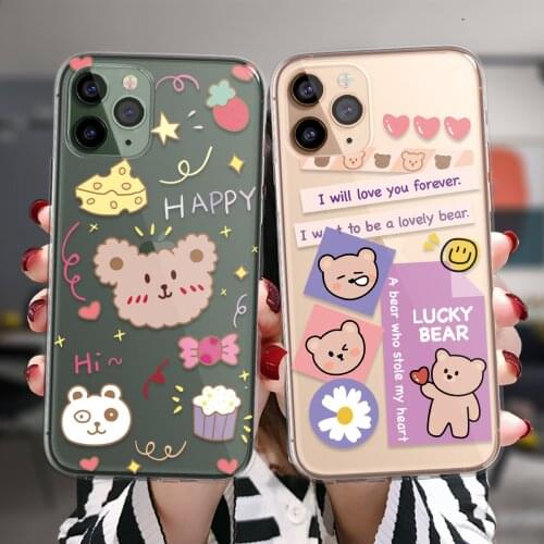 Phone Cases For iPhone 12 11 Pro XS Max 6S 8 7 Plus X XR 5S SE 2020 Mini Retro Smile Sweet Bear Rabbit Label Art Silicone Cover