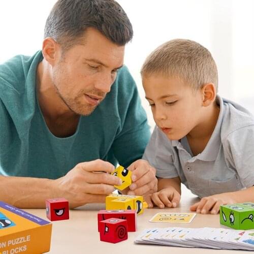 Wooden Expression Puzzle Building Boards For Childrens Educational Toys Wooden Toys Parent-child Board Games Toys