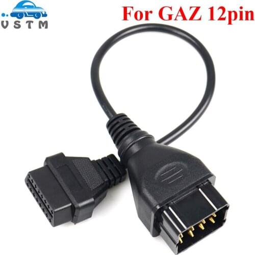 For GAZ 12Pin To OBD2 OBD OBDII 16Pin Male to Female Diesel Heavy Duty Truck Diagnostic Tool Connector Adapter Cable