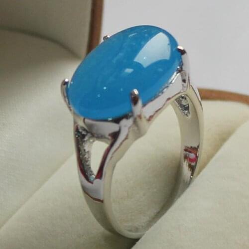 Elegant jewelry ladys favorite sky blue jades silver plated ring 7/8/9