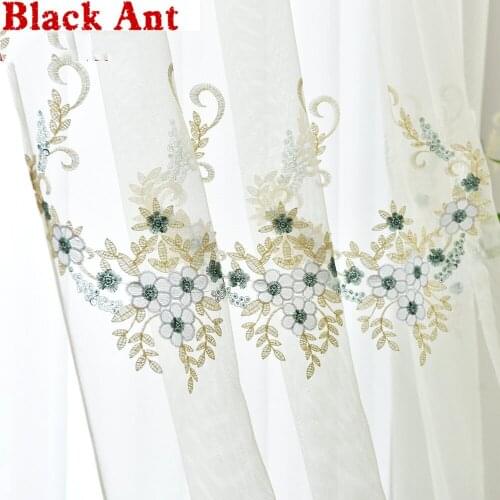European Embroidered Window Screen Luxury White Light Curtains Living Room Bedroom Sheer Fabric Drape Tulle Curtain T&448#40