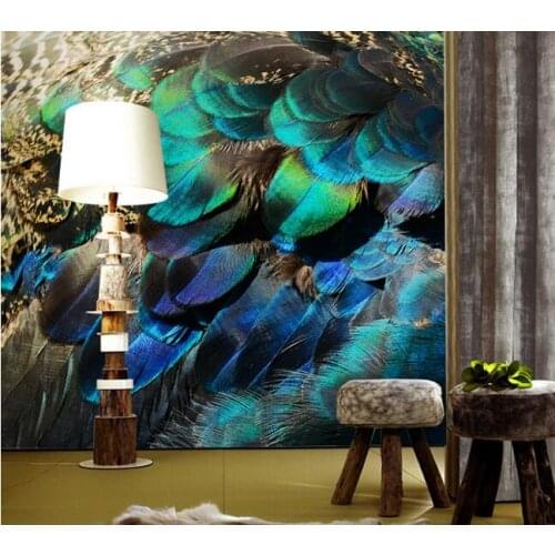 HD Mural Colorful Dark Blue Feather Photo Wallpaper 3D Abstract Murals for Bedroom TV Backsplash Wall Decor 3d Wall Murals