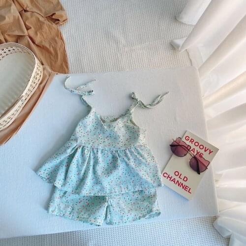 Girls Sets Suspender Vest +shorts Suit 2021 Summer New Summer Chiffon Two Piece Set Childrens Clothing